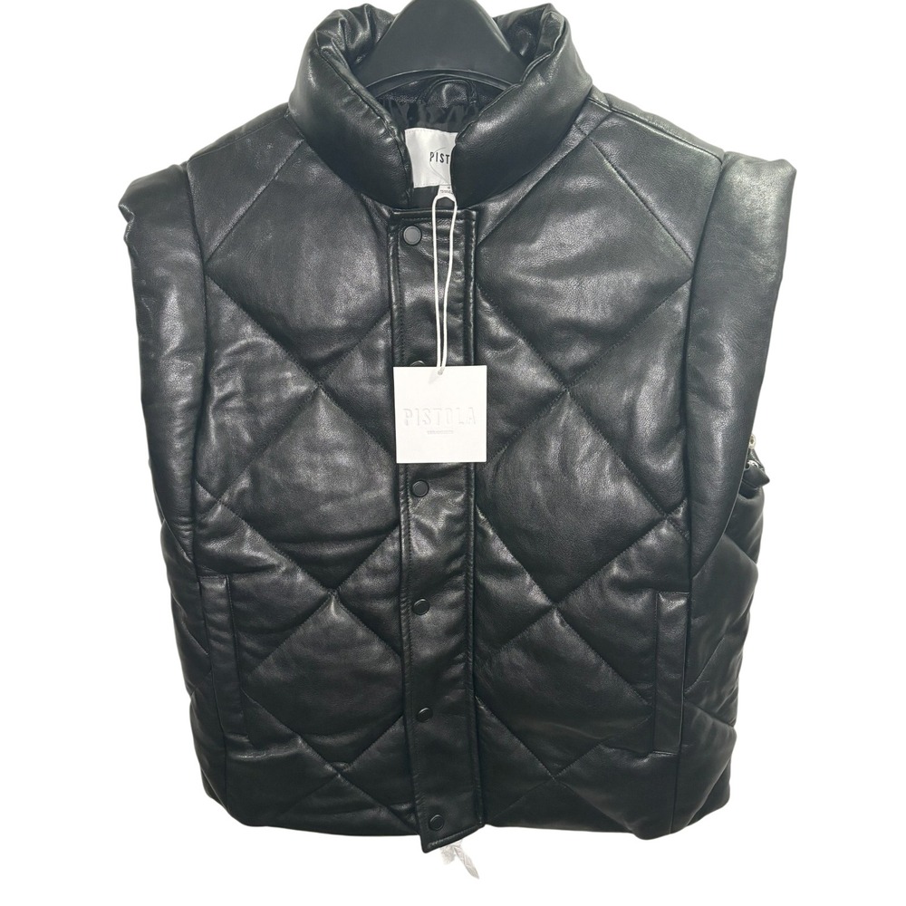 Pistola NWT Women's Black Callista Quilted Faux-Leather Vest Size Small